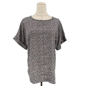 Vince Womens Small Black White Geometric Mosaic Silk Blend Cuffed Sleeve Blouse